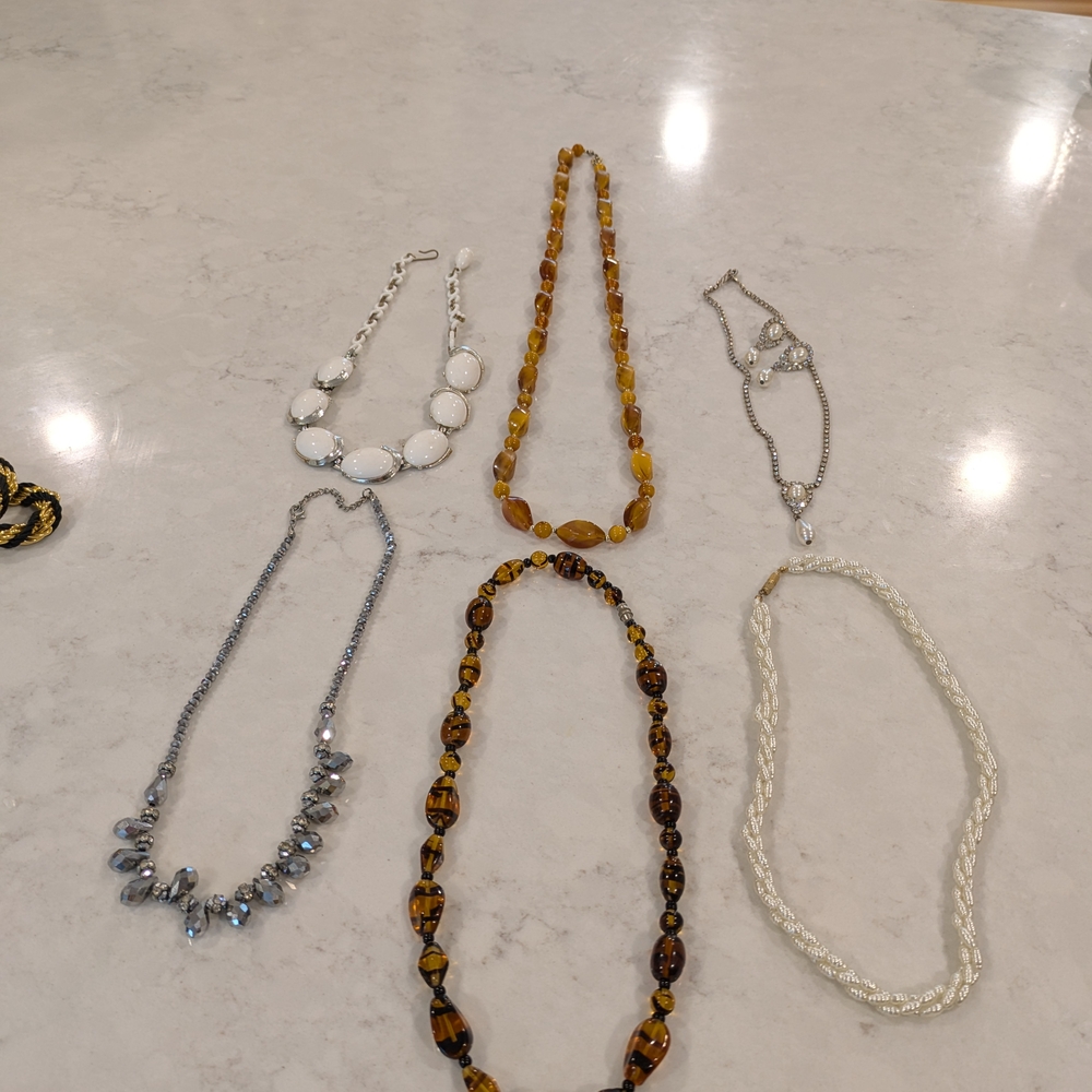 Chic Women's Necklace Set - Gold, Silver, and White Lot Of 6 Pieces